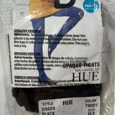HUE - Women's Opaque Tights - BLACK - Size 3